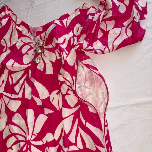 Lilly Pulitzer Genevieve Dress "Wish You Were Here" Pink 100% Silk Size 4 - Picture 4 of 9